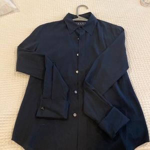 Like New Woman Ralp Lauren navy blue silk button-down shirt size 6